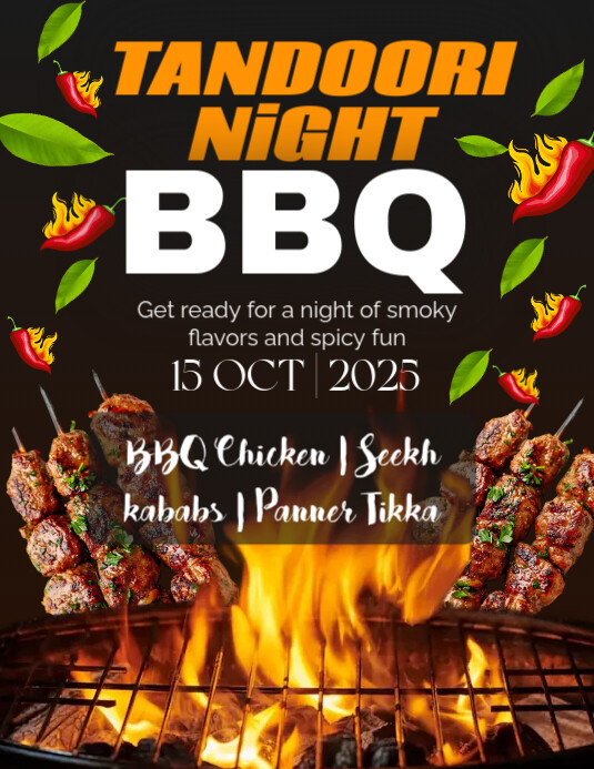 Black Typographic Tandoori Night Bbq Flyer (us Letter) 传单(美国信函) template