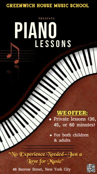 Black Typographic The Image Is A Vertical Flyer For Piano Lessons With A Classic And Elegant Design Instagram Story template