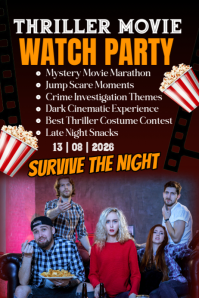 Black Typographic Thriller Movie Watch Party Poster Plakat template