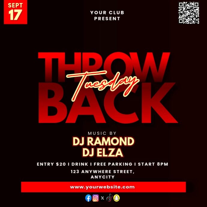 Plantilla de Black Typographic Tuesday Throw Back Party Po | PosterMyWall