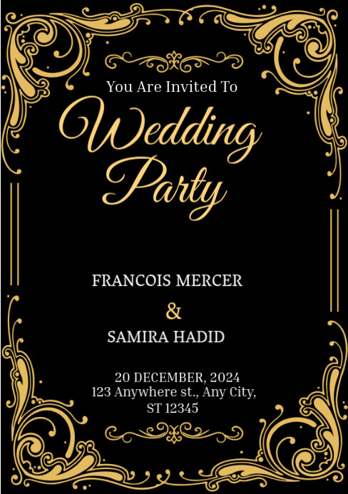 Copy of Black Typographic Wedding Party Invitation A5 | PosterMyWall