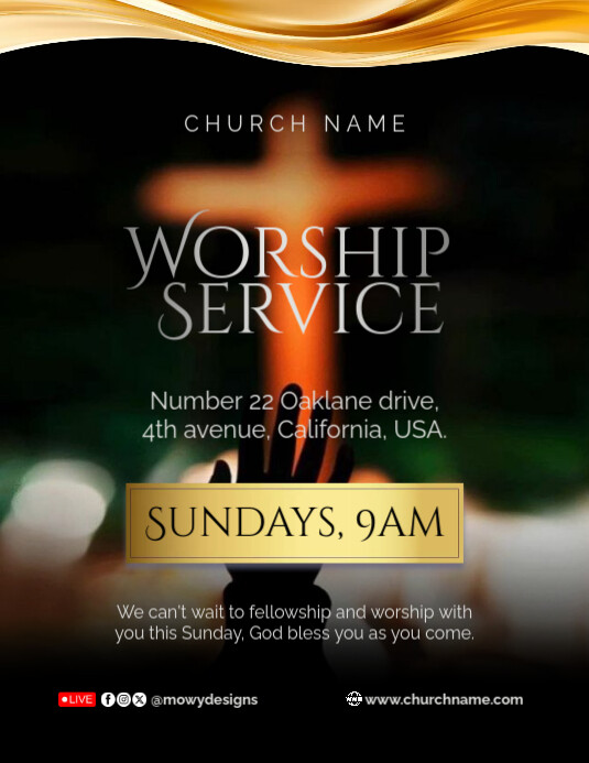 Copy of Black Typographic Worship Service Church Invitation Flyer (us ...