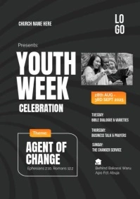 Black Typographic Youth Week Celebration A3 template