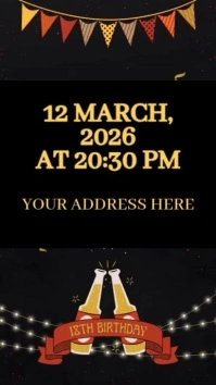 Black Typography 18th Birthday Invitation Dig Digital Display (9:16) template
