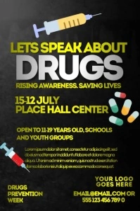 Black Typography Drug Awareness Yellow Poster template