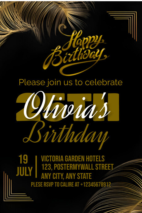 Black Typography Happy Birthday Poster Plakat template