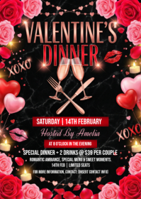 Black Valentine's Day Dinner A6 template