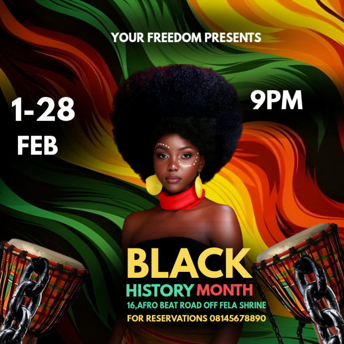 Black Vibrant Black History Month Celebration Event Flyer with ...