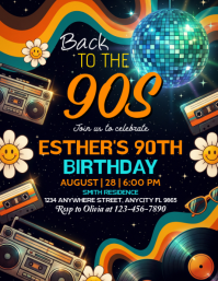 黑色 90s Themed Birthday Party Volantino Template