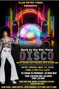 Black Vintage Back To The 90s Disco Party Pinterest Graphic template