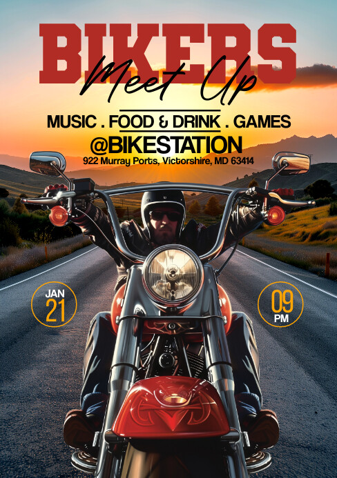 Black Vintage Bikers Meet Up A5 template