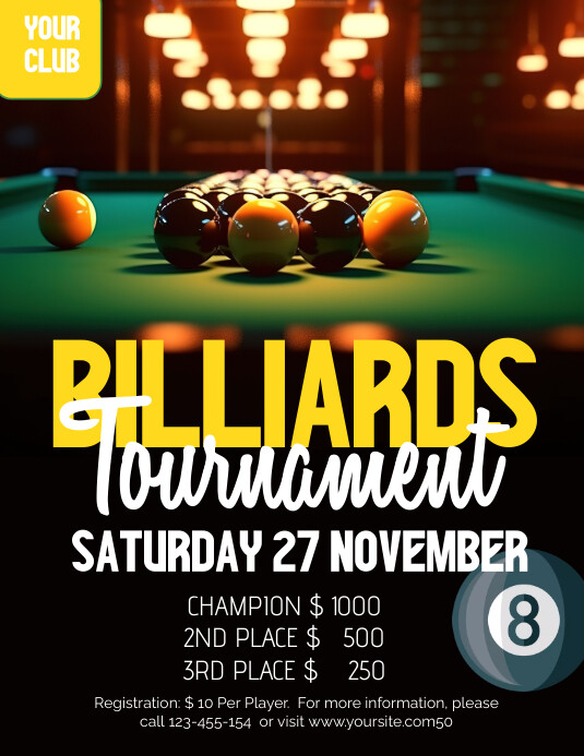 Black Vintage Billiards Volantino (us Letter) template
