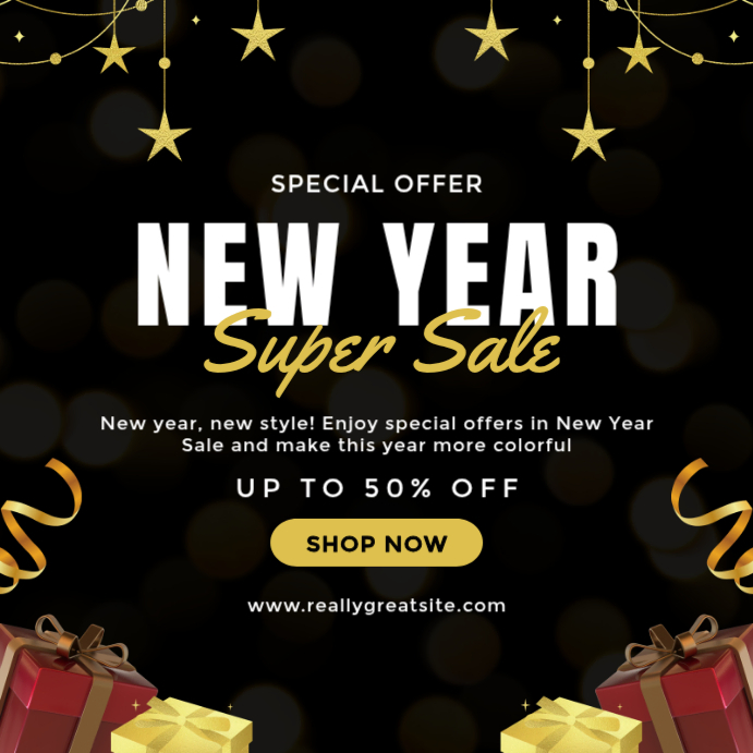 Copy of Black Vintage Black And Gold Illustrative New Year Sale ...