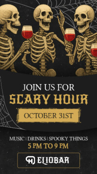 Black Vintage Black White And Gold Halloween Happy Hour Advertisement | Social Media Instagram Story Instagram-verhaal template