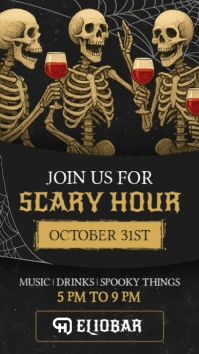 Black Vintage Black White And Gold Halloween Happy Hour Advertisement | Social Media Instagram Story template