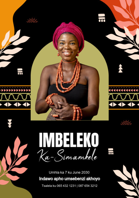 Black Vintage Brown & White African Umcimbi Umgidi Template A4