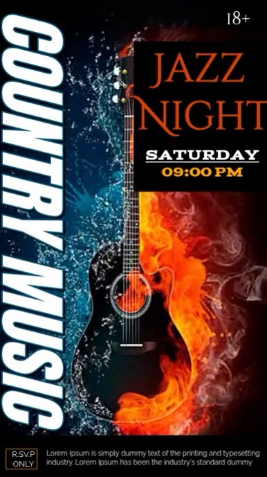 Black Vintage Country Music Jazz Night Design Template Instagram Reel