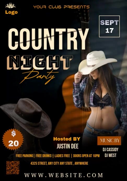 Black Vintage Country Night Party Flyer A4 template