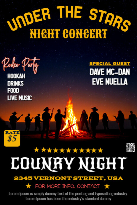 Country Rodeo Night Black Vintage Country Night Rodeo Party Poster Template | PosterMyWall