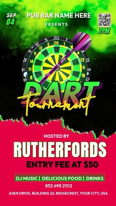 Black Vintage Dart Tournament Instagram Reel template