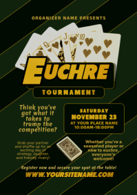 Black Vintage Euchre Tournament A4 Flyer template