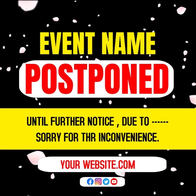 Postpone Event Example Black Vintage Event Postponed Ads Instagram Template | PosterMyWall