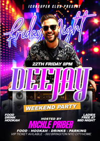 Black Vintage Friday Deejay Music Night Party  A6 template