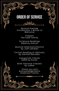 Black Vintage Funeral Order Of Service Half Page Wide template