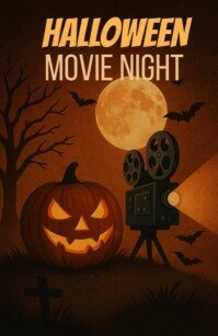 Black Vintage Halloween Movie Invitation Tabloid template