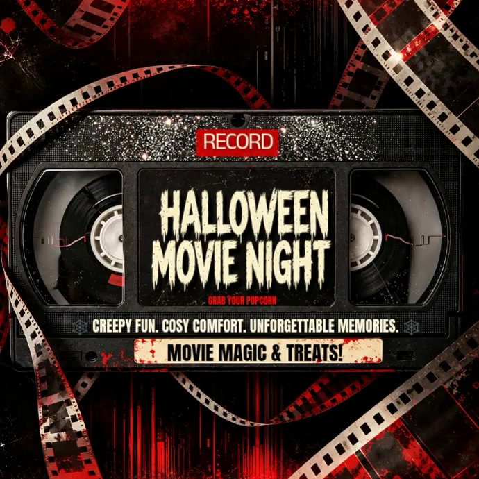 Black Vintage Halloween Movie Night Instagram Post Video Template ...