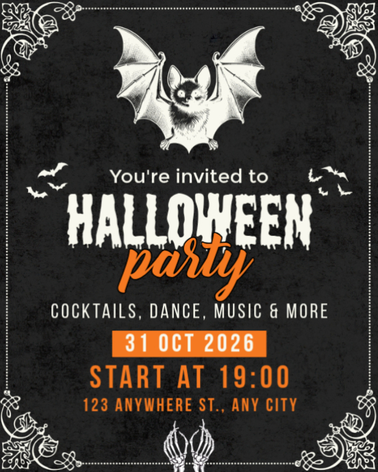 Black Vintage Halloween Party Invitation Instagram Portrait Template ...