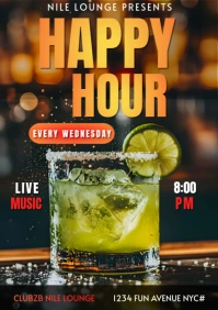 Black Vintage Happy Hour, Bar Flyer,cocktails A5 template