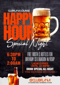 Black Vintage Happy Hour A5 template