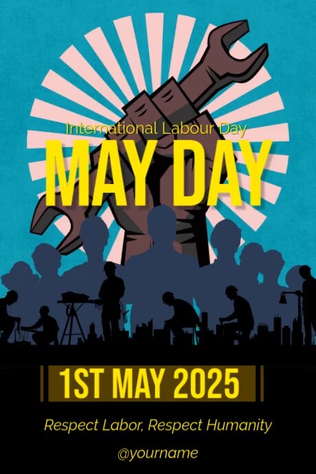 Black Vintage International Labour Day Tumblr Graphic template