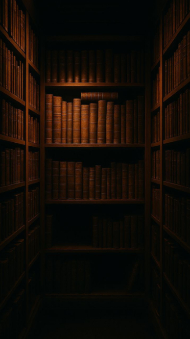 Black Vintage Library Bookshelf With Classic Leather Books And Dark ...