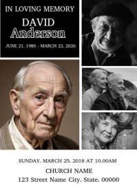 Black Vintage Memorial Service Announcement Card A6 template