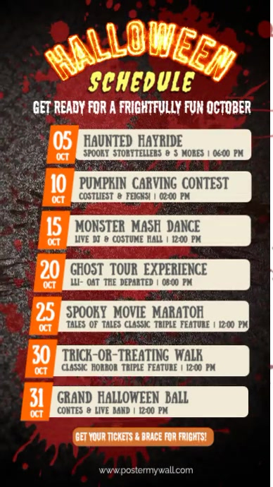 Plantilla de Black Vintage Modern Neon Halloween Schedule Template ...