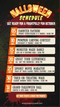 Black Vintage Modern Neon Halloween Schedule Template | Editable Fright Night Itinerary Instagram St