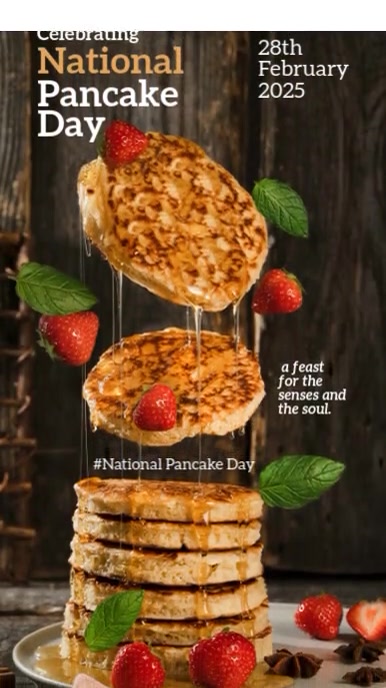 Black Vintage National Pancake Day Instagram Reel template