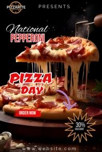 Black Vintage National Pepperoni Pizza Day  P template