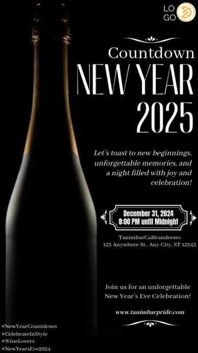 Black Vintage New Year Countdown Invitation 2025 Instagram Story Instagram-verhaal template