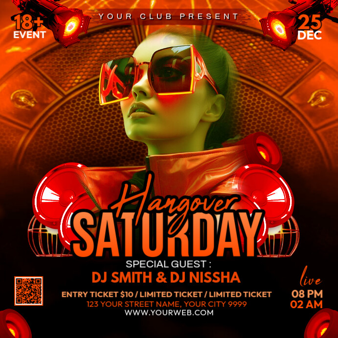 Black Vintage Night Party Flyer Square (1:1) template