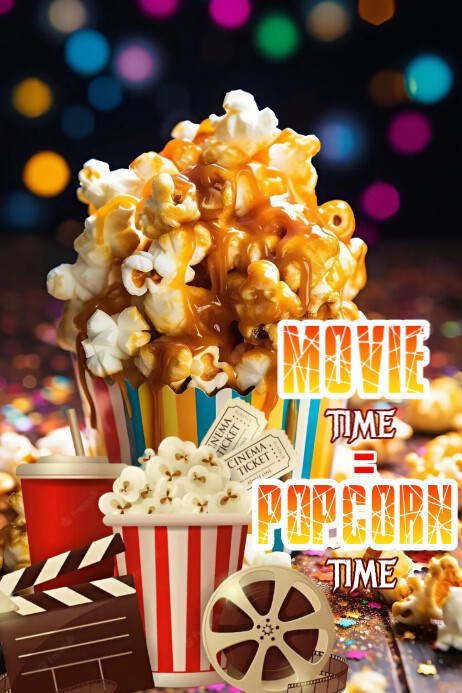 Black Vintage Popcorn Time,movie Time Poster Template | PosterMyWall