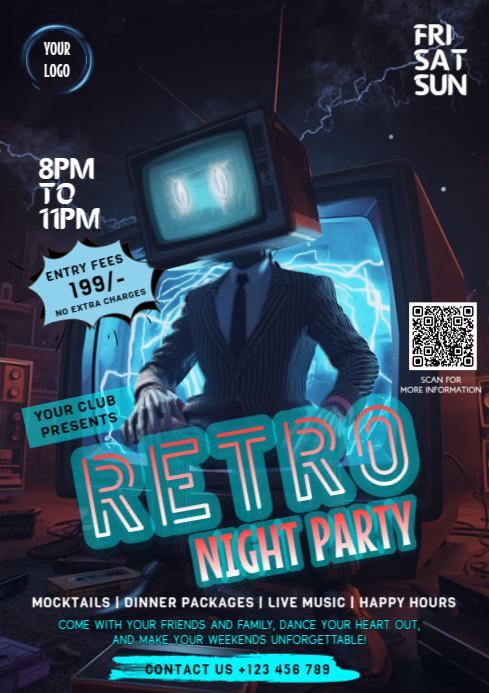 Black Retro Night Party A4 Template | PosterMyWall