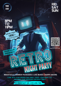 Black Vintage Retro Night Party Invitation A4 template