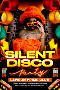 Black Vintage Silent Disco Party Banner 4' × 6' template