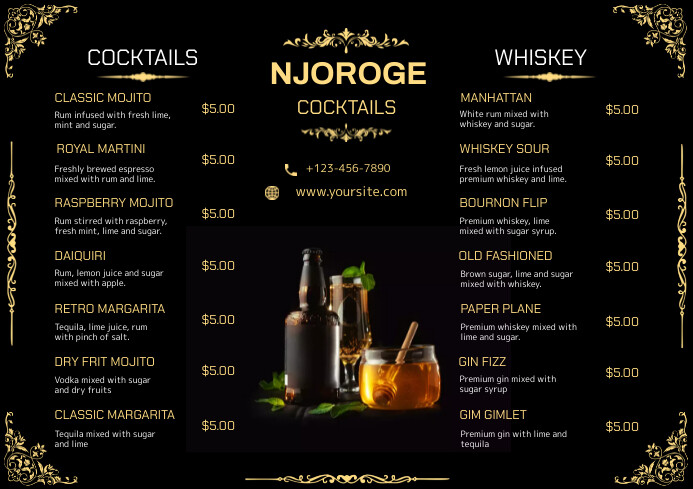 Black Vintage Style Cocktail Menu Template | PosterMyWall
