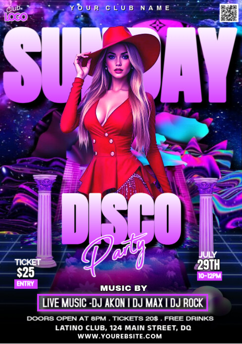 Black Vintage Sunday Disco Party A4 template