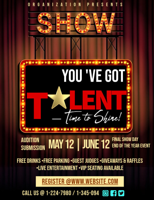Black Vintage Talent Show  Flyer (us Letter) template