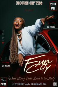 Black Vintage This Flyer For "fun City" Leans Into A Vintage, Cinematic Aesthetic Pinterest Graphic template